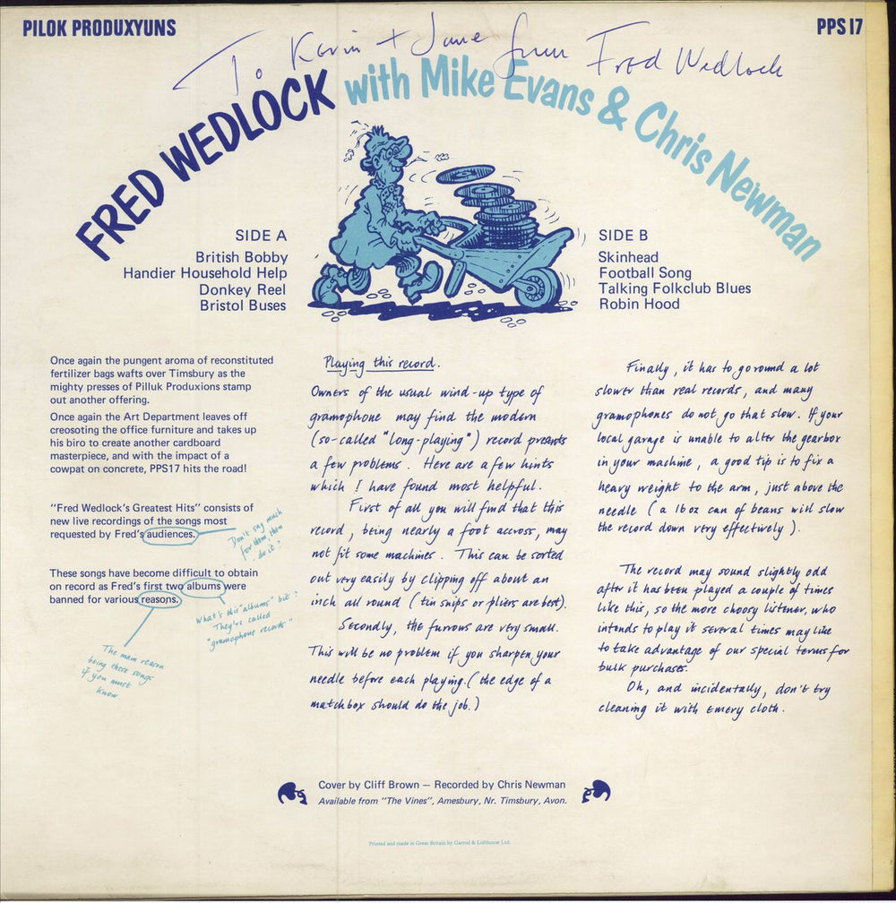 Fred Wedlock Fred Wedlock's Greatest Hits!! - Autographed UK vinyl LP album (LP record)