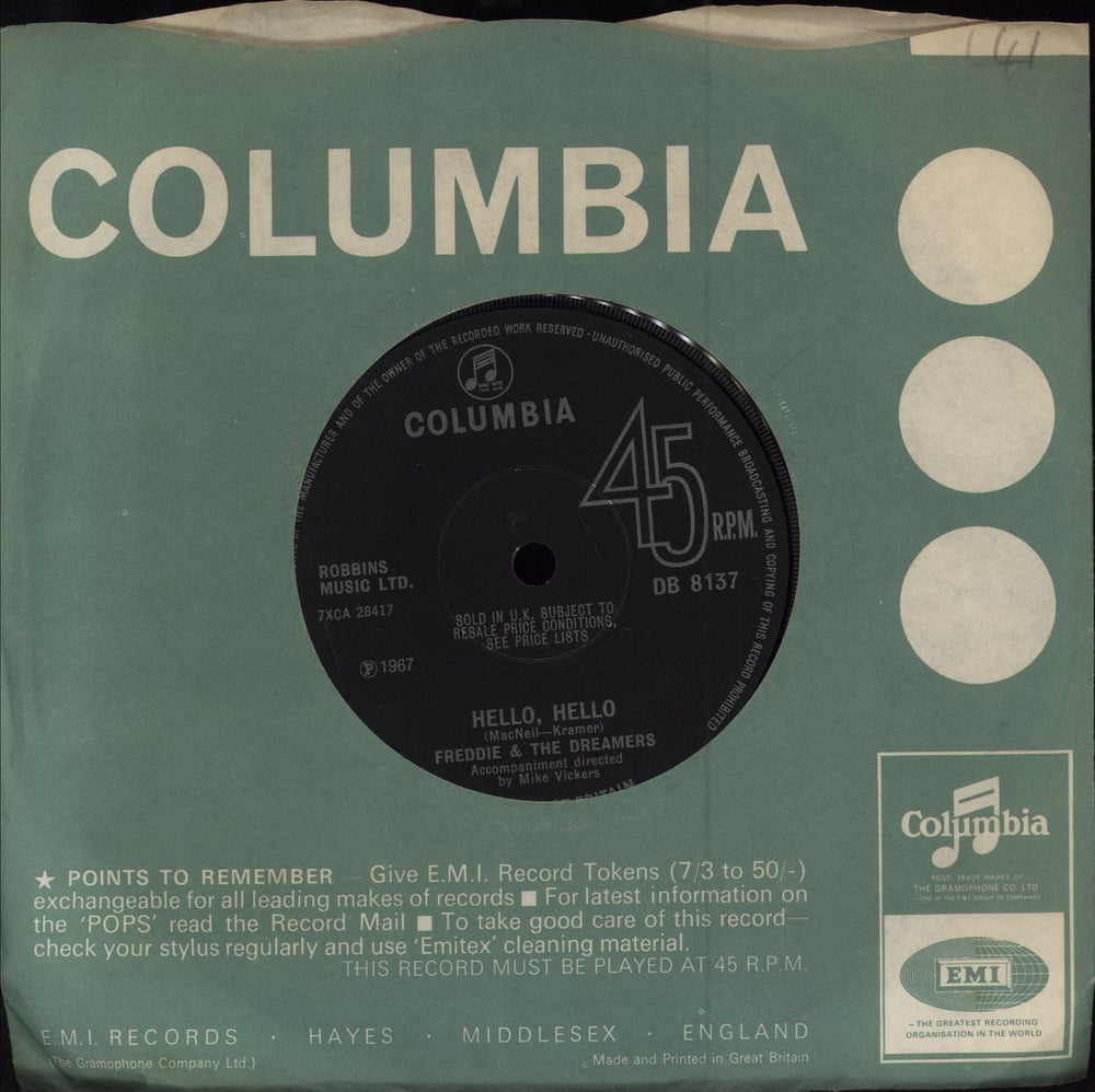 Freddie & The Dreamers Hello, Hello UK 7" vinyl single (7 inch record / 45) DB8137