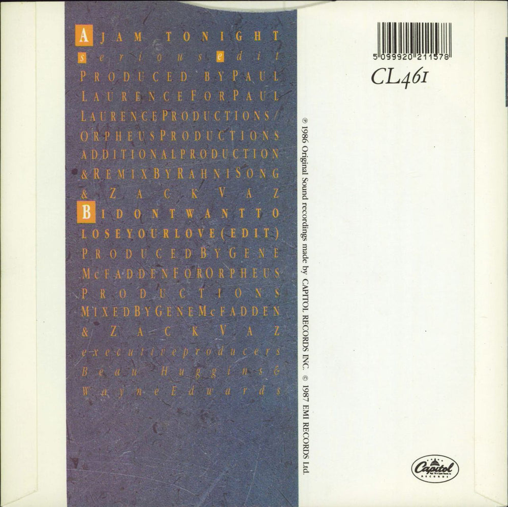 Freddie Jackson Jam Tonight UK 7" vinyl single (7 inch record / 45) 5099920211578