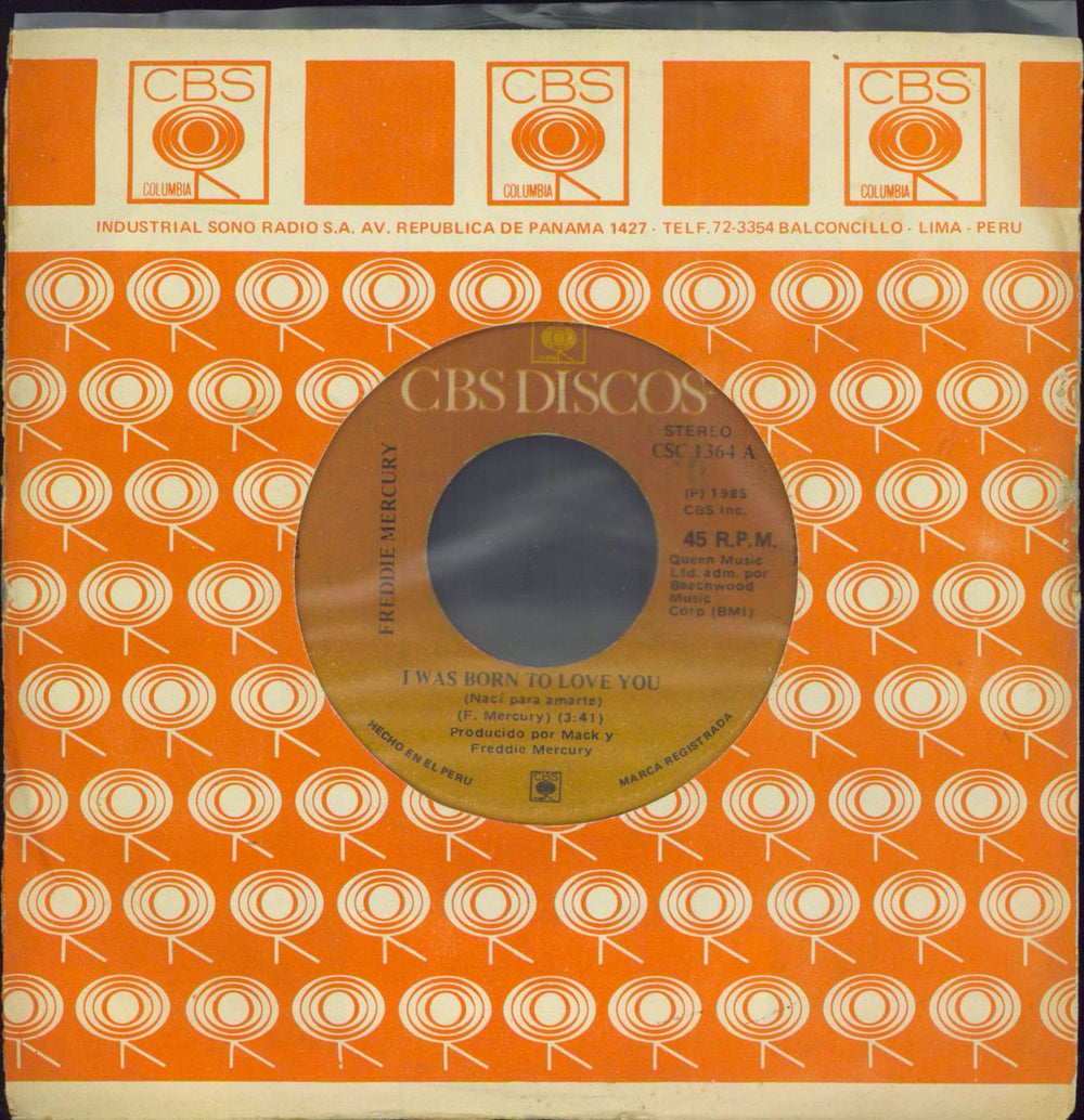 Freddie Mercury I Was Born To Love You Peruvian 7" vinyl single (7 inch record / 45) CSC1364