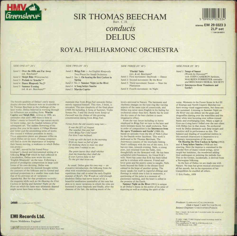 Frederick Delius Beecham Conducts Delius - Sealed UK 2-LP vinyl record set (Double LP Album) 5099929032334