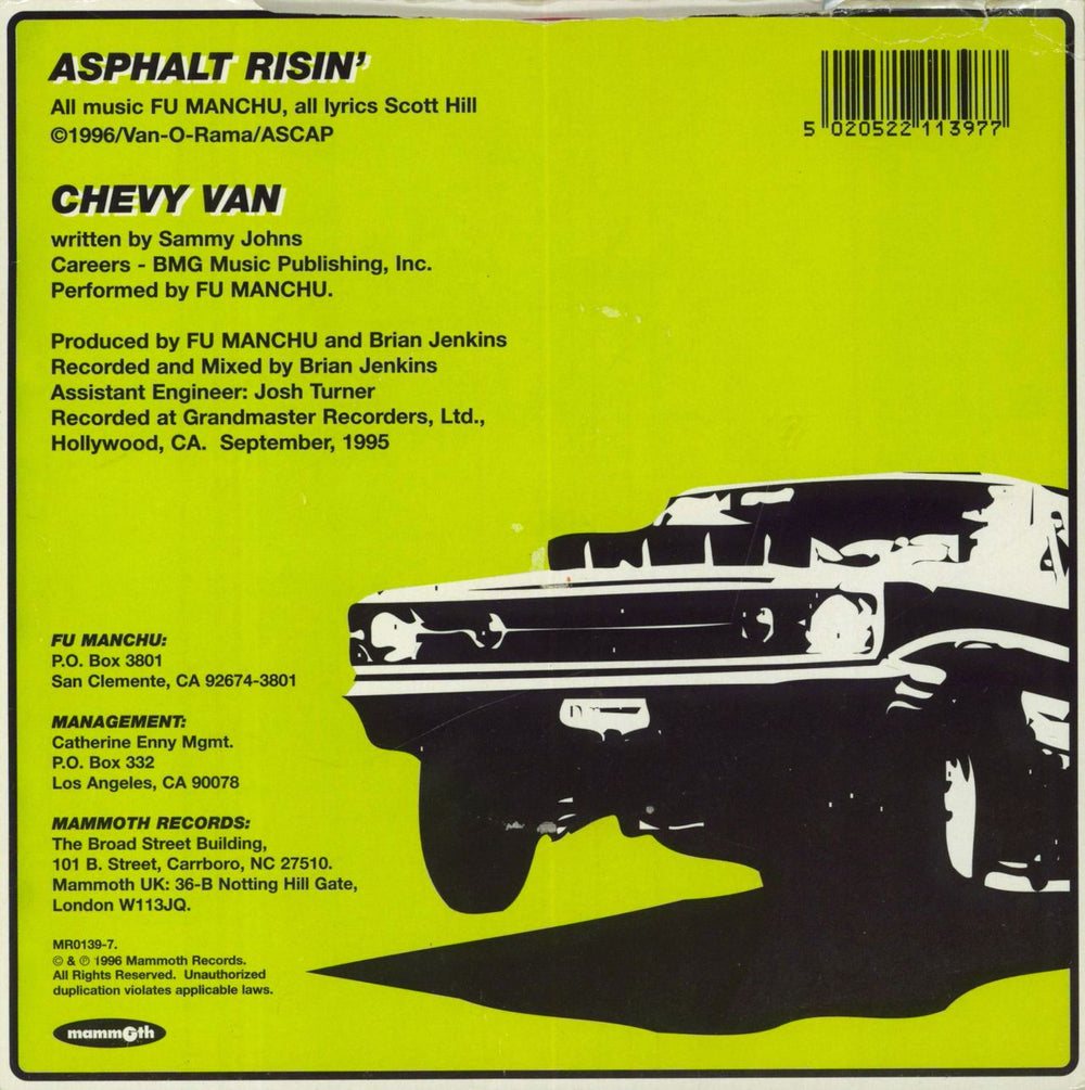 Fu Manchu Asphalt Risin' - Red Vinyl UK 7" vinyl single (7 inch record / 45) 5020522113977