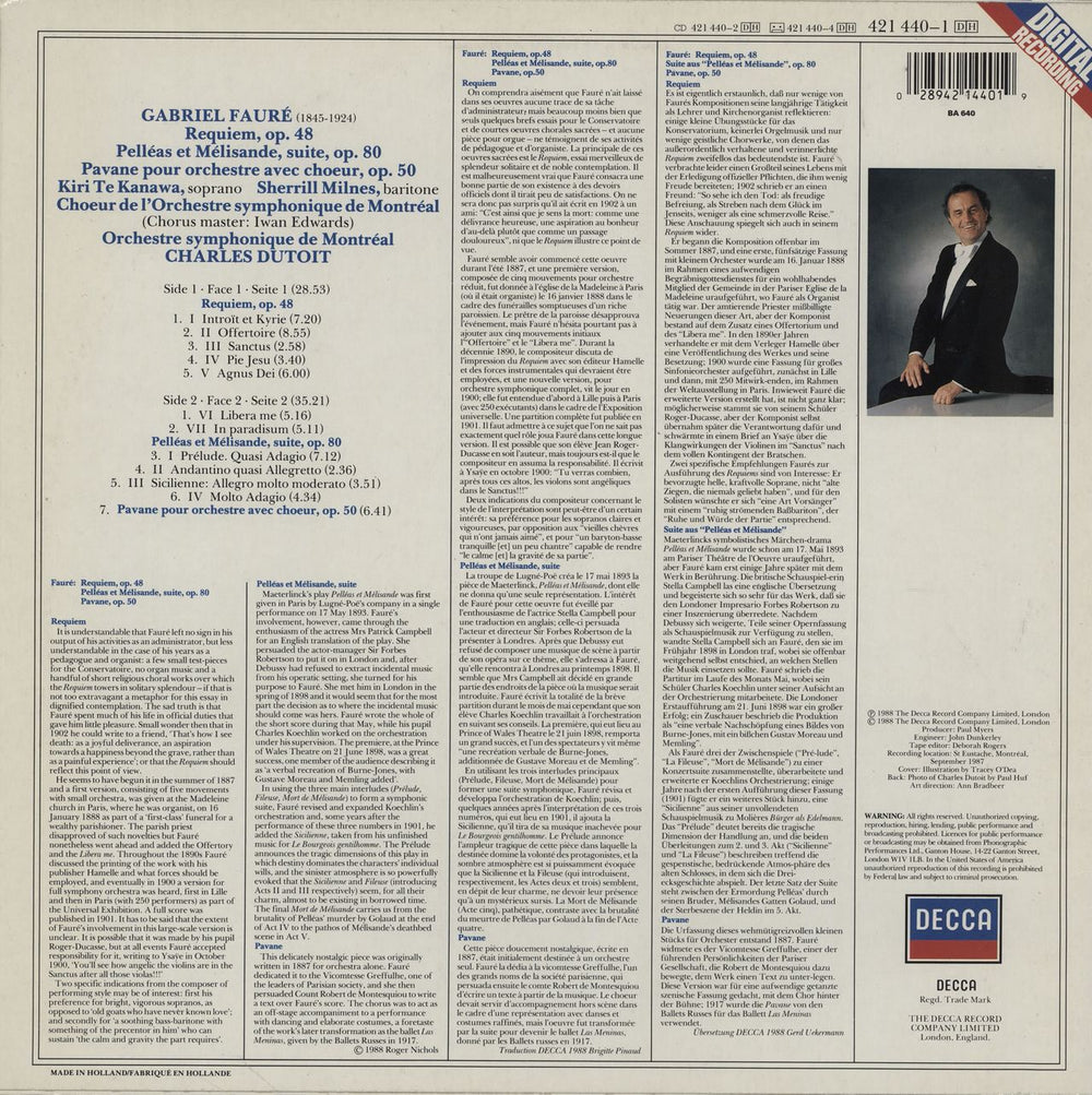 Gabriel Fauré Requiem/ Pelléas Et Mélisande/ Pavane Dutch vinyl LP album (LP record)