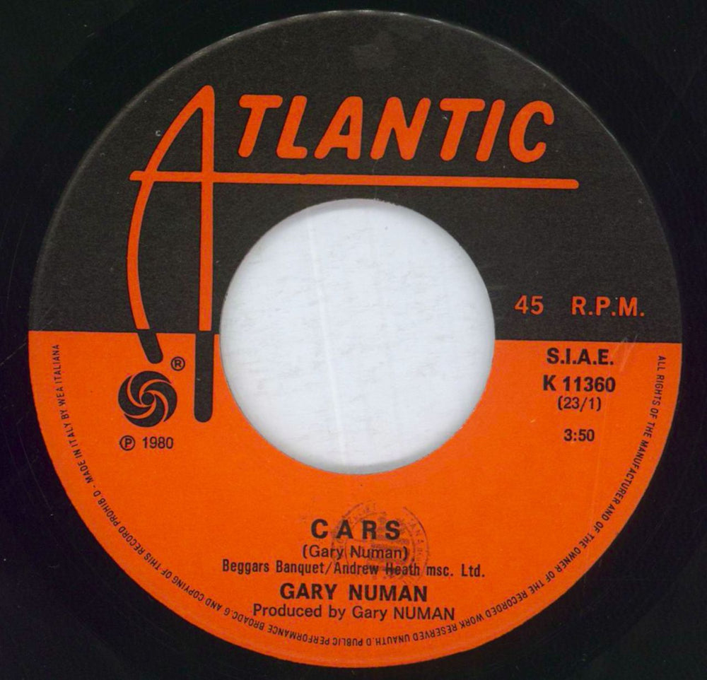 Gary Numan Cars Italian 7" vinyl single (7 inch record / 45) NUM07CA817689