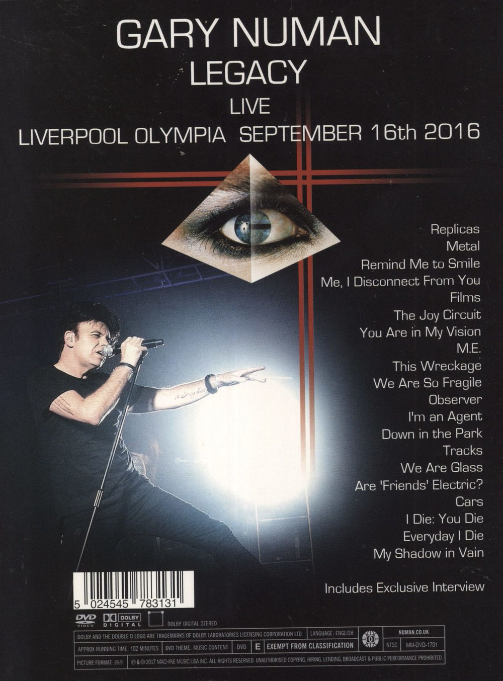 Gary Numan Legacy - Live Liverpool Olympia September 16th 2016 UK DVD 5024545783131