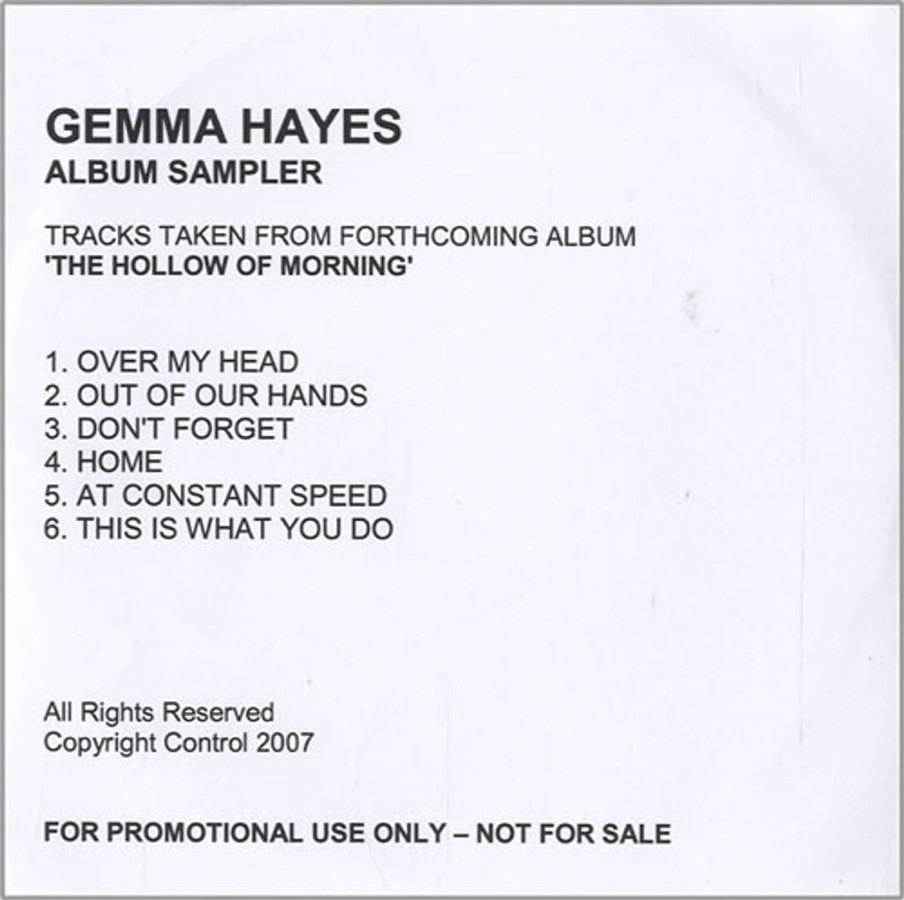 Gemma Hayes The Hollow Of Morning - Album Sampler US Promo CD-R acetate CD-R ACETATE