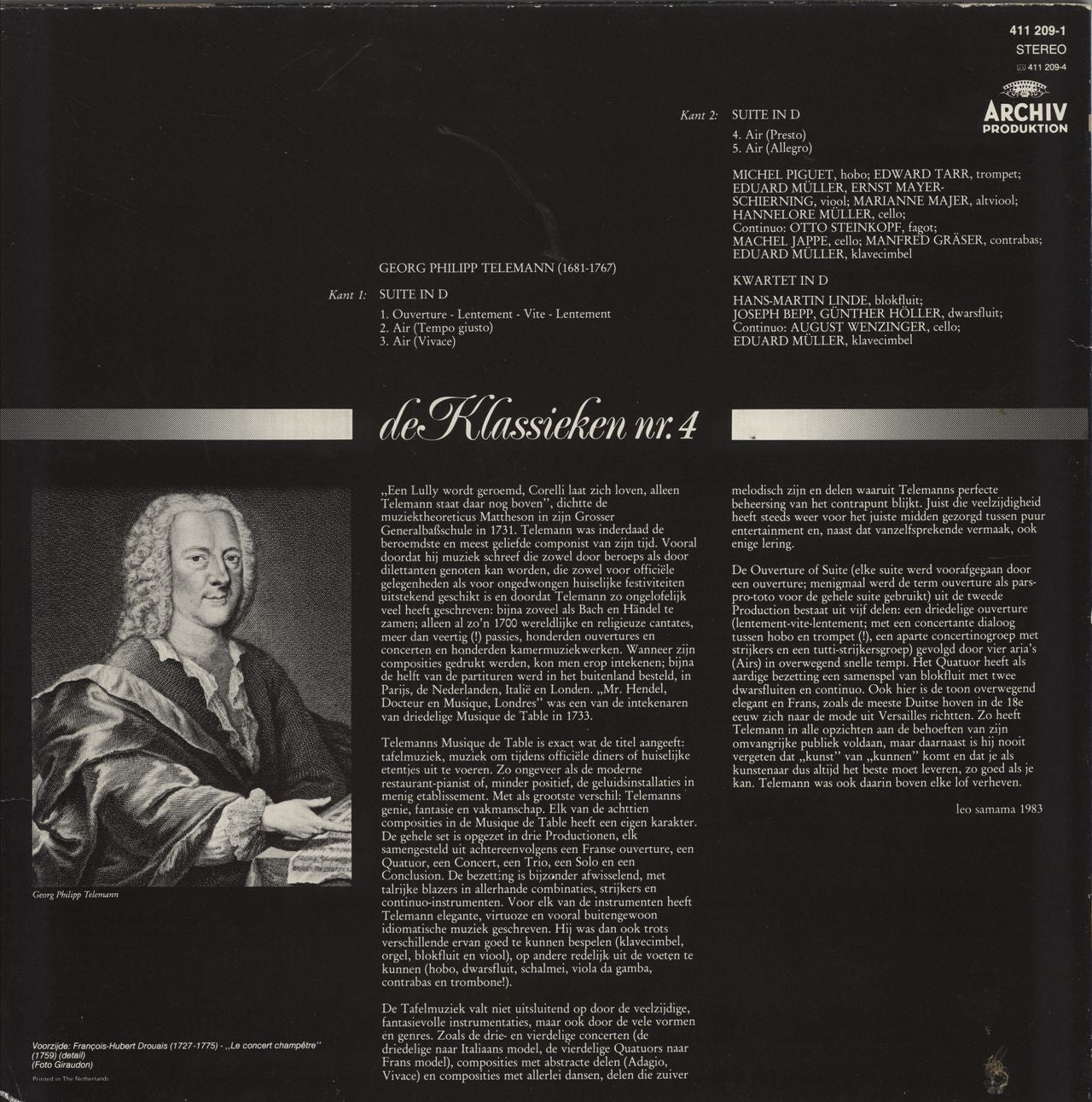 Georg Philipp Telemann Suite / Kwartet German vinyl LP album (LP record)