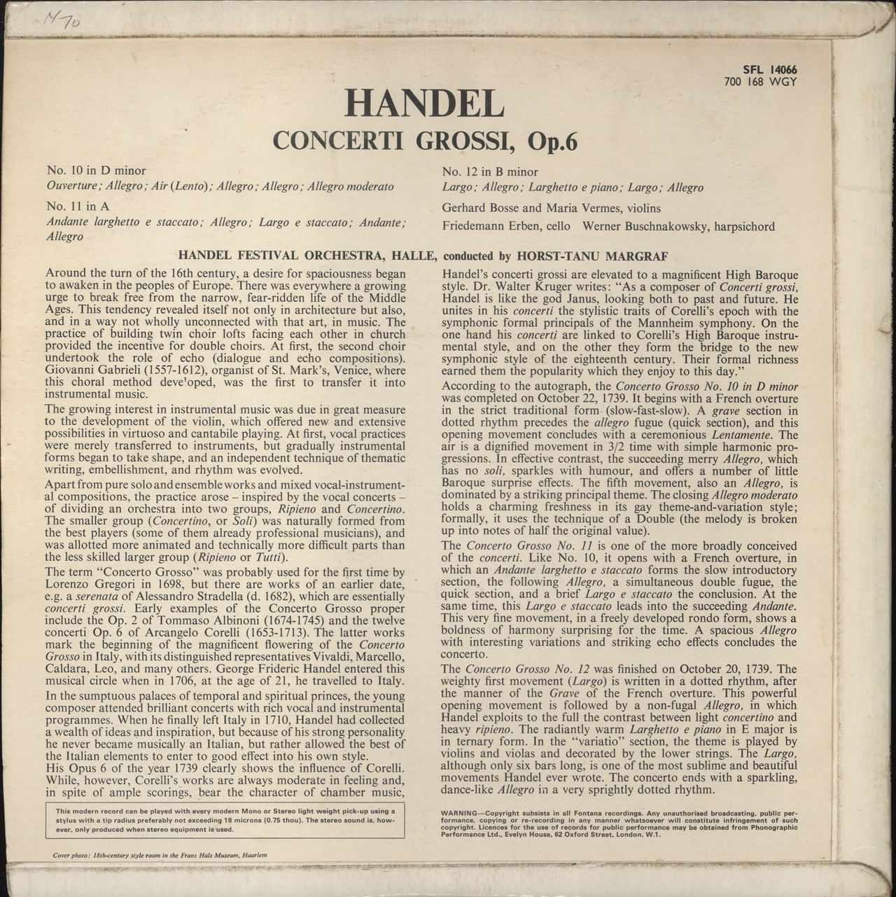 George Frideric Handel Concerti Grossi, Op. 6 Dutch vinyl LP album (LP record)