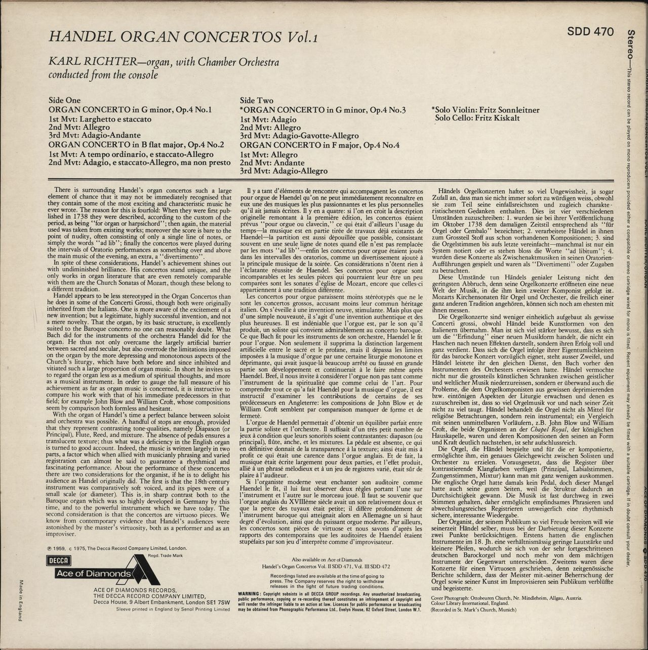 George Frideric Handel Handel Organ Concertos, Vol. 1 UK vinyl LP album (LP record)