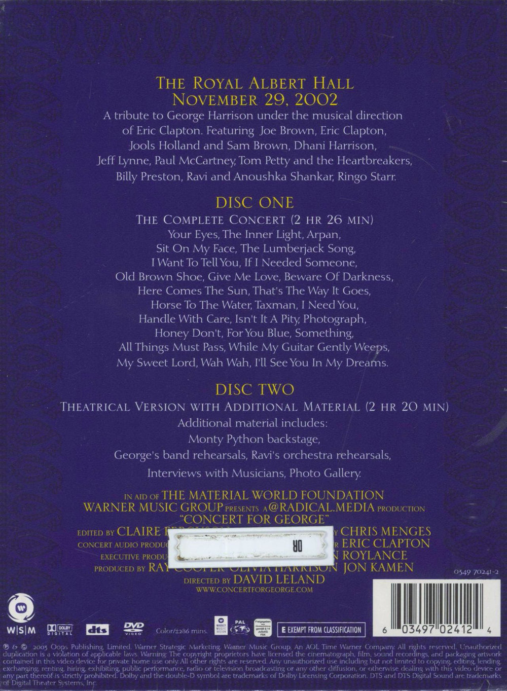 George Harrison Concert For George - Sealed UK DVD 603497024124