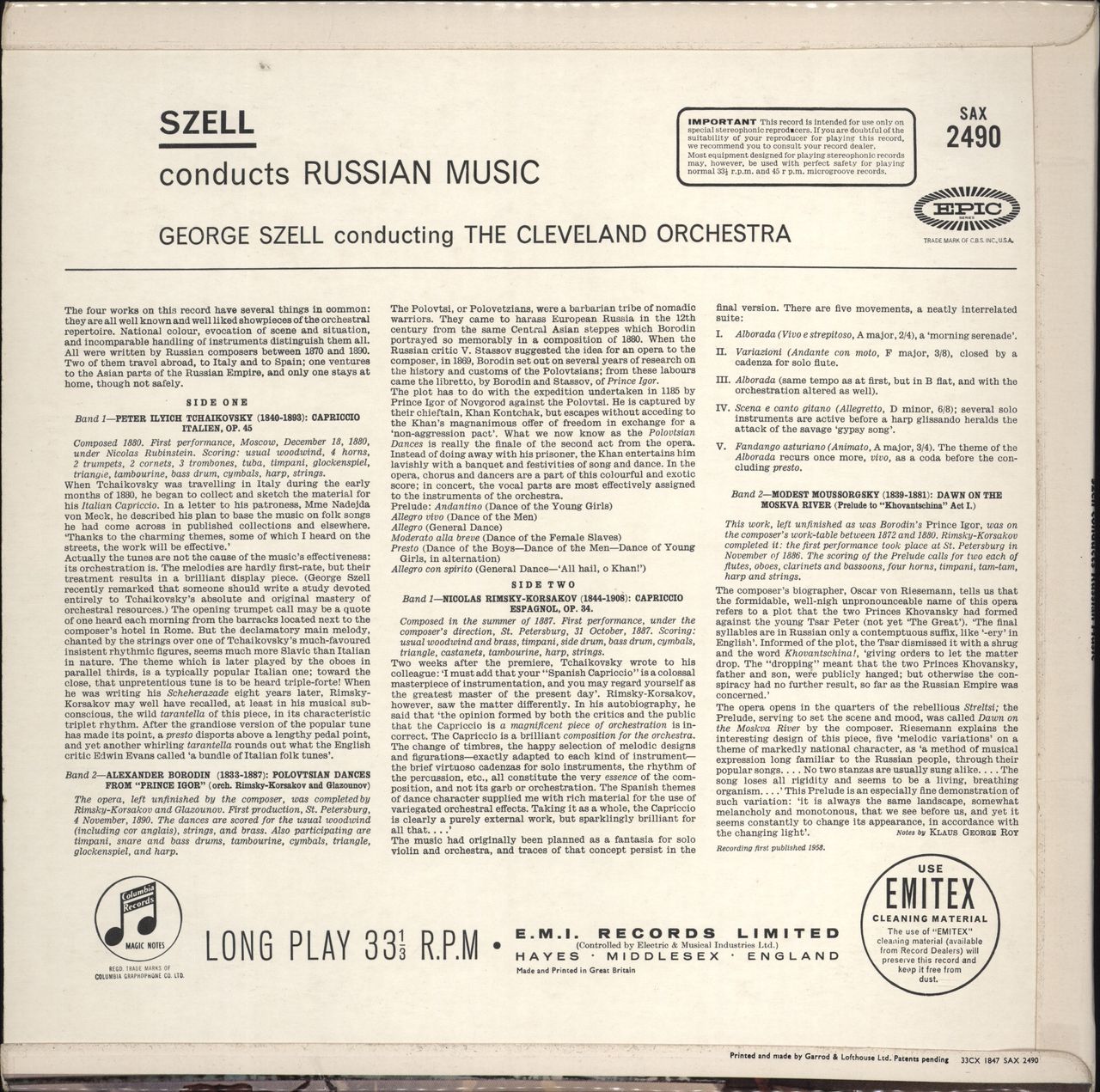 George Szell  Szell Conducts Russian Music UK vinyl LP album (LP record) QMVLPSZ767378