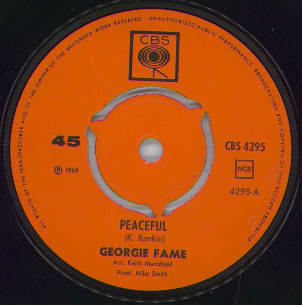 Georgie Fame Peaceful + P/S Norwegian 7" vinyl single (7 inch record / 45) GFM07PE818852