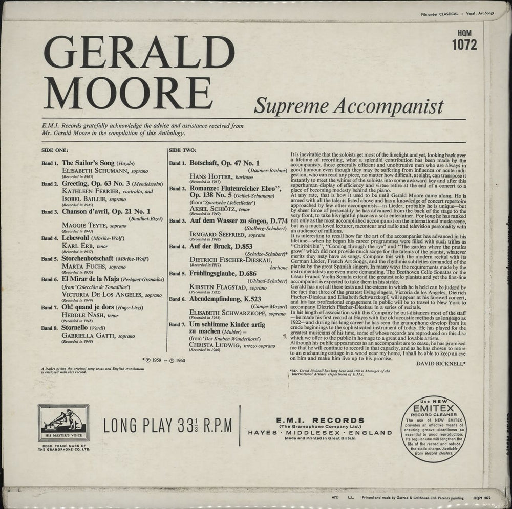 Gerald Moore Supreme Accompanist UK vinyl LP album (LP record) GQ4LPSU540074