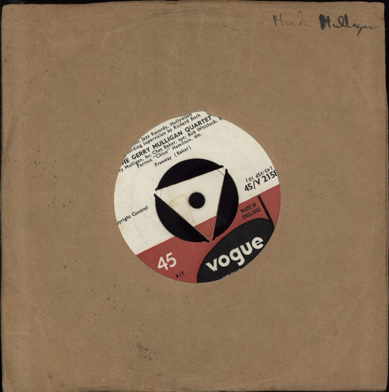 Gerry Mulligan Bernie's Tune UK 7" vinyl single (7 inch record / 45) 45/V2158