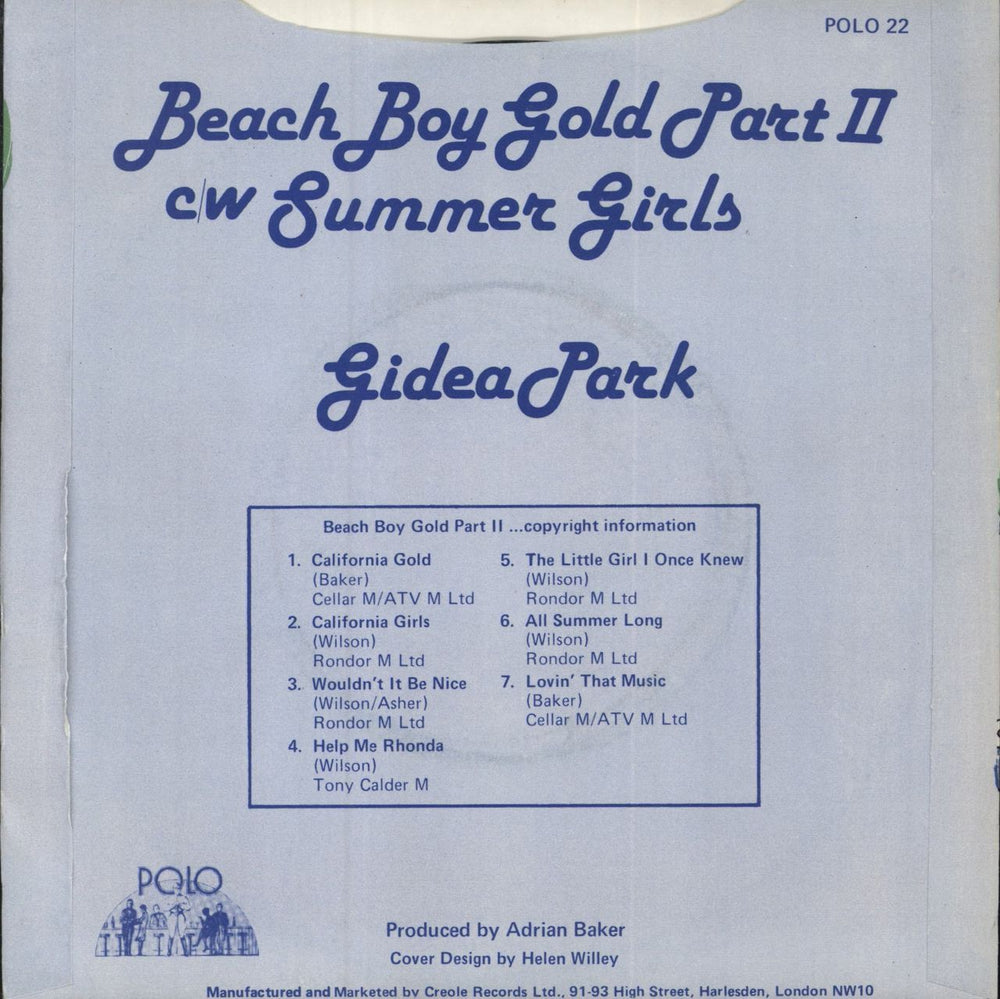 Gidea Park Beach Boy Gold Part II UK 7" vinyl single (7 inch record / 45)