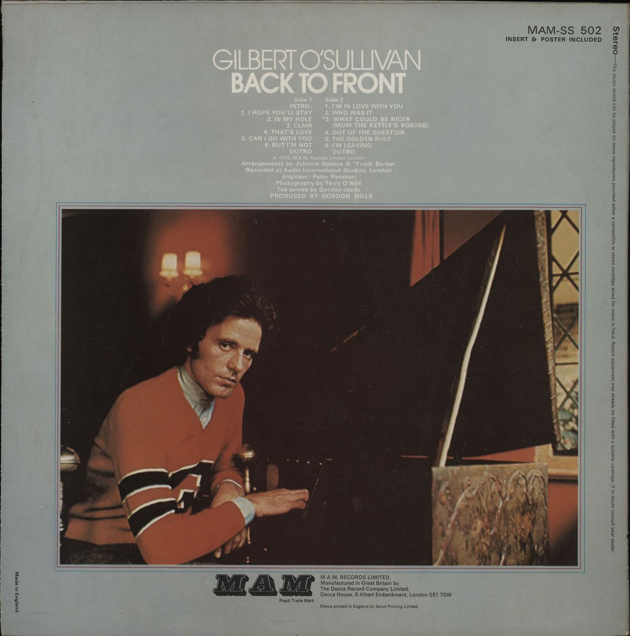 Gilbert O'Sullivan Back To Front - 1st - Complete - EX UK vinyl LP album (LP record)