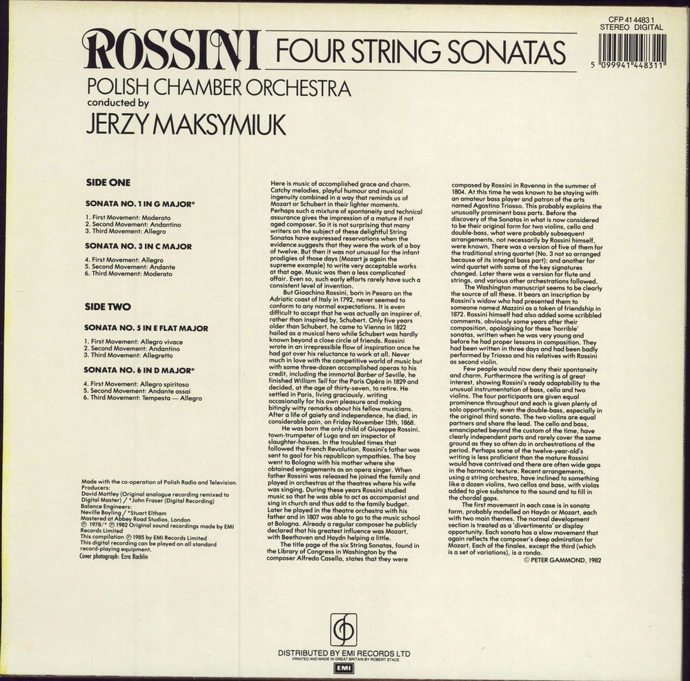 Gioacchino Rossini Four String Sonatas UK vinyl LP album (LP record) 5099941448311