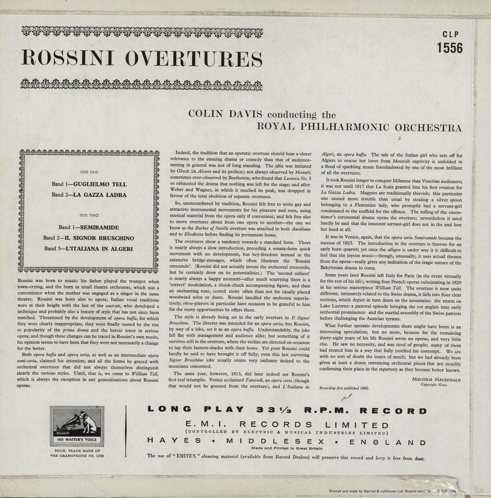 Gioacchino Rossini Rossini Overtures UK vinyl LP album (LP record)