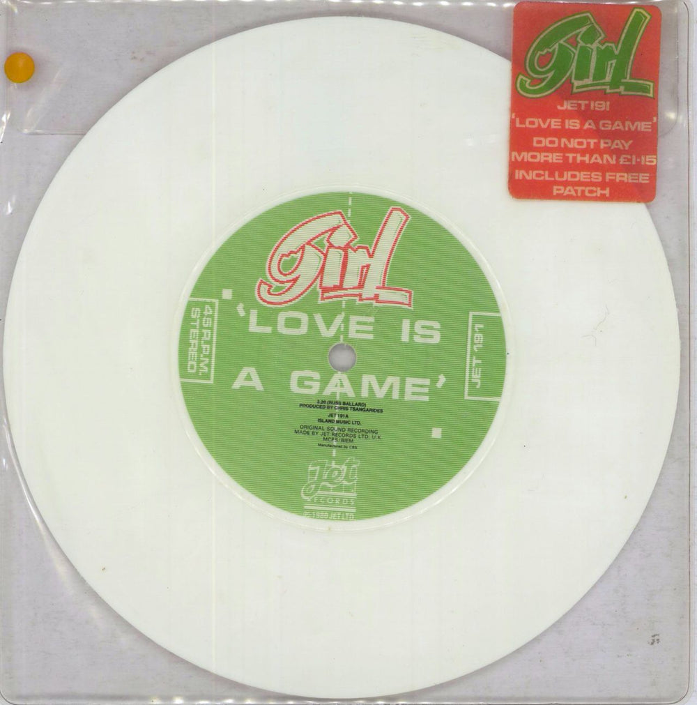 Girl Love Is A Game - White Vinyl UK 7" vinyl single (7 inch record / 45) JET191