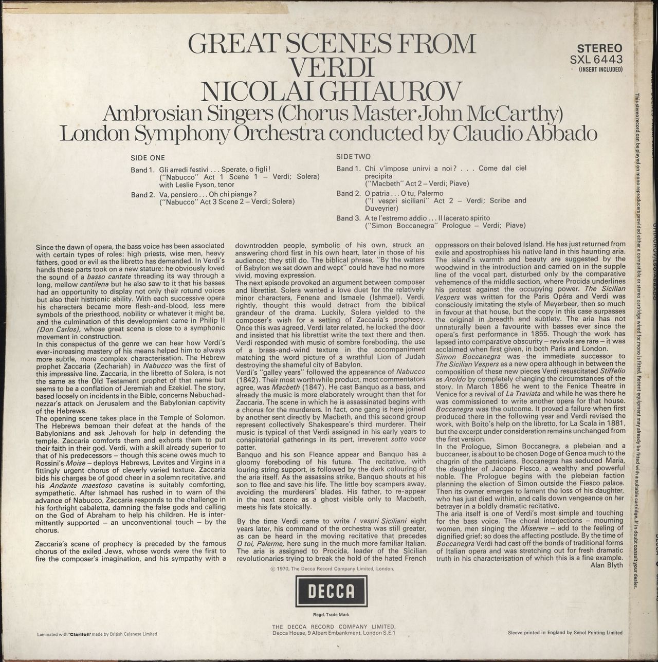 Giuseppe Verdi Great Scenes From Verdi UK vinyl LP album (LP record)