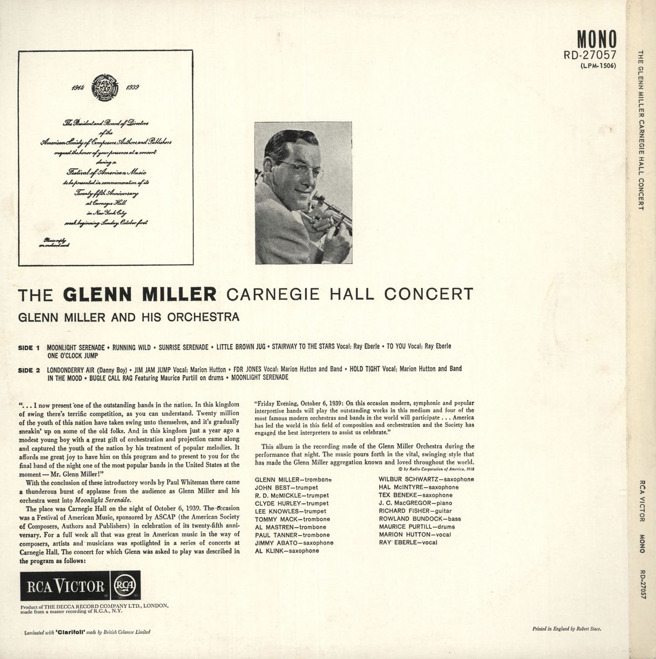 Glenn Miller Carnegie Hall Concert UK Vinyl LP — RareVinyl.com