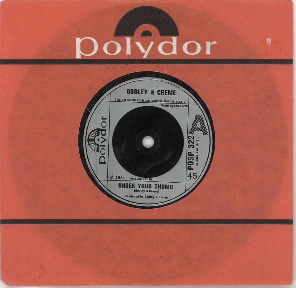 Godley & Creme Under Your Thumb - silver inj UK 7" vinyl single (7 inch record / 45) POSP322