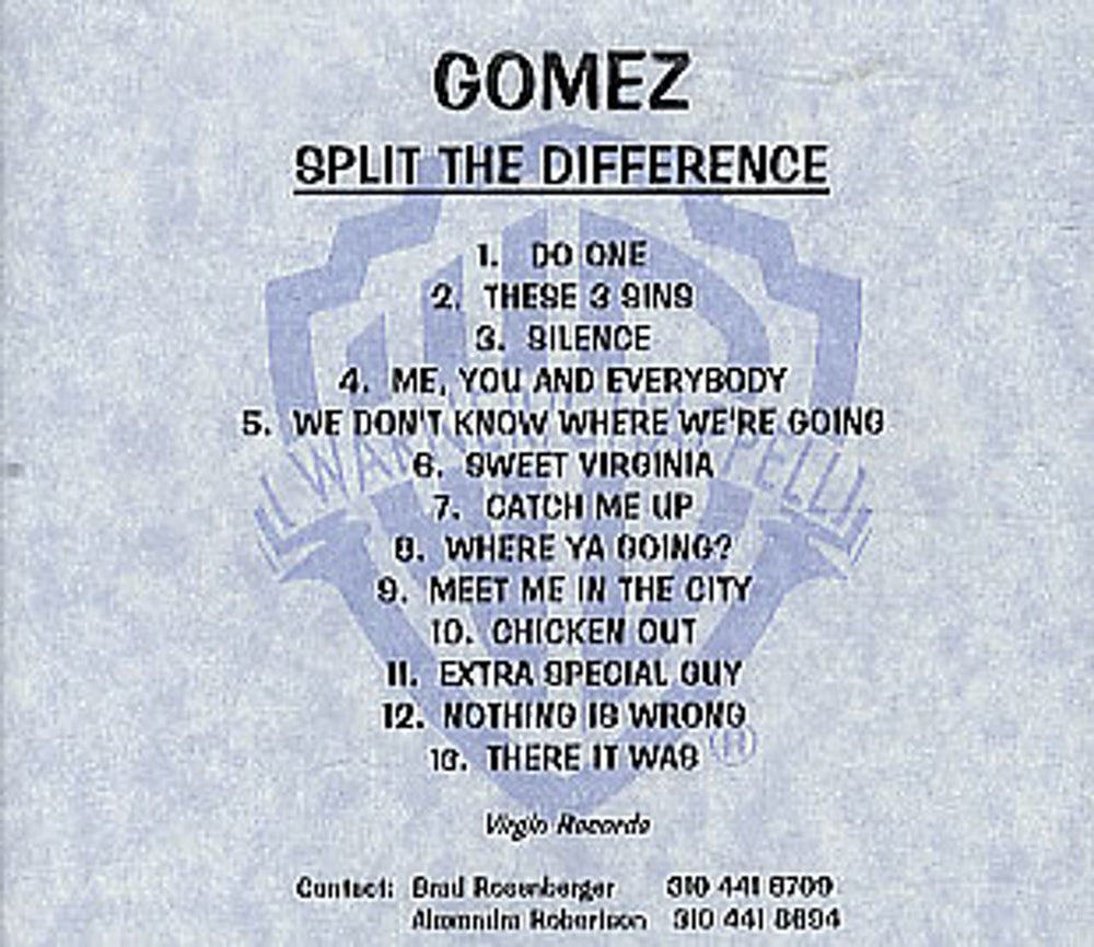 Gomez Split The Difference US Promo CD-R acetate CDR ACETATE