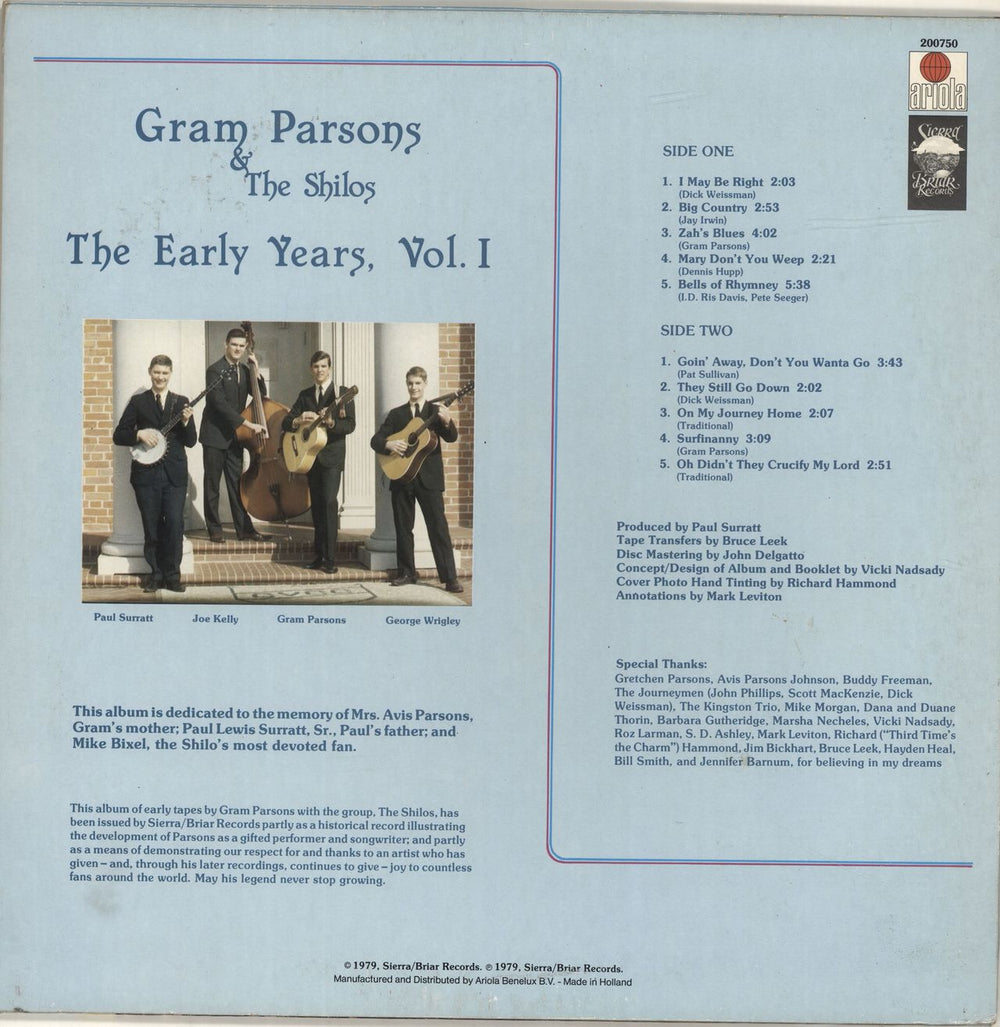 Gram Parsons The Early Years Volume 1 Dutch vinyl LP album (LP record)