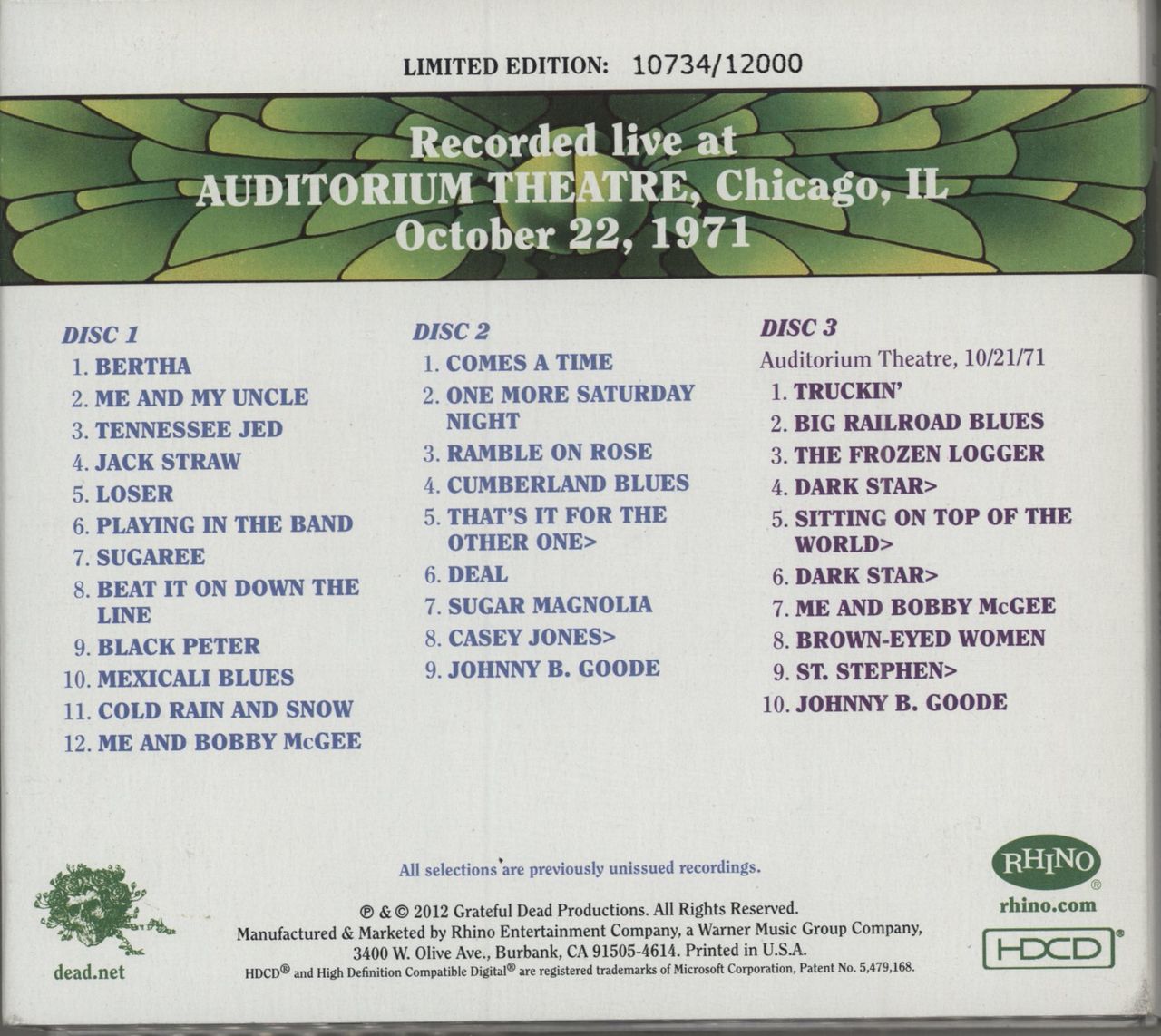 Grateful Dead Dave's Picks Volume 3: Auditorium Theatre, Chicago