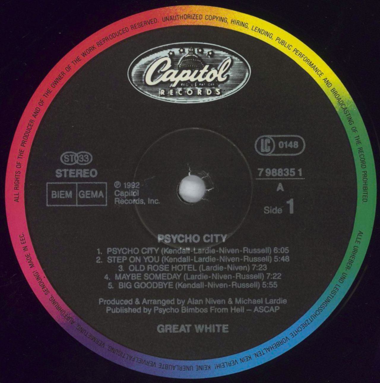 Great White Psycho City UK vinyl LP album (LP record) G-WLPPS828928