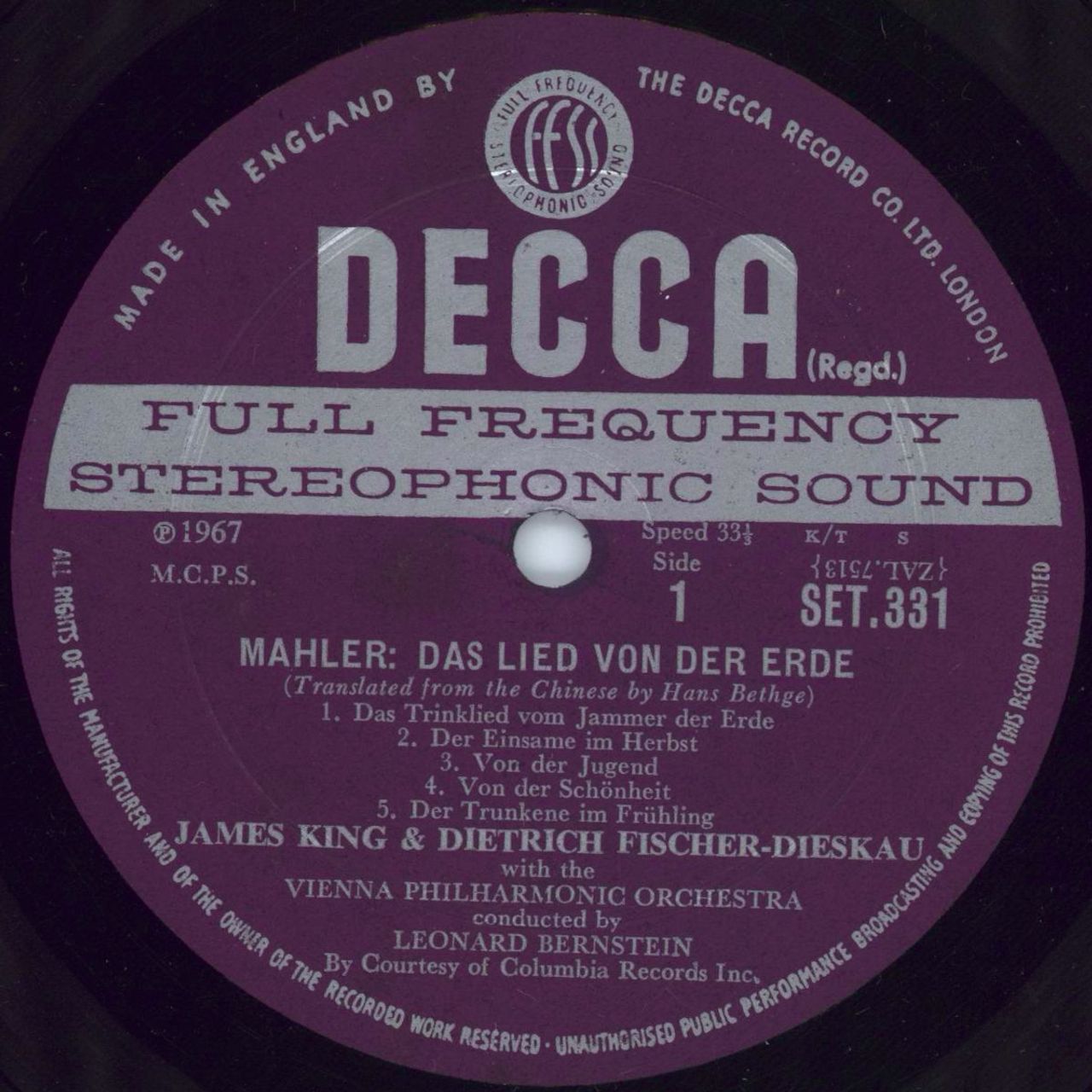 Gustav Mahler Das Lied Von Der Erde UK vinyl LP album (LP record) M22LPDA777308