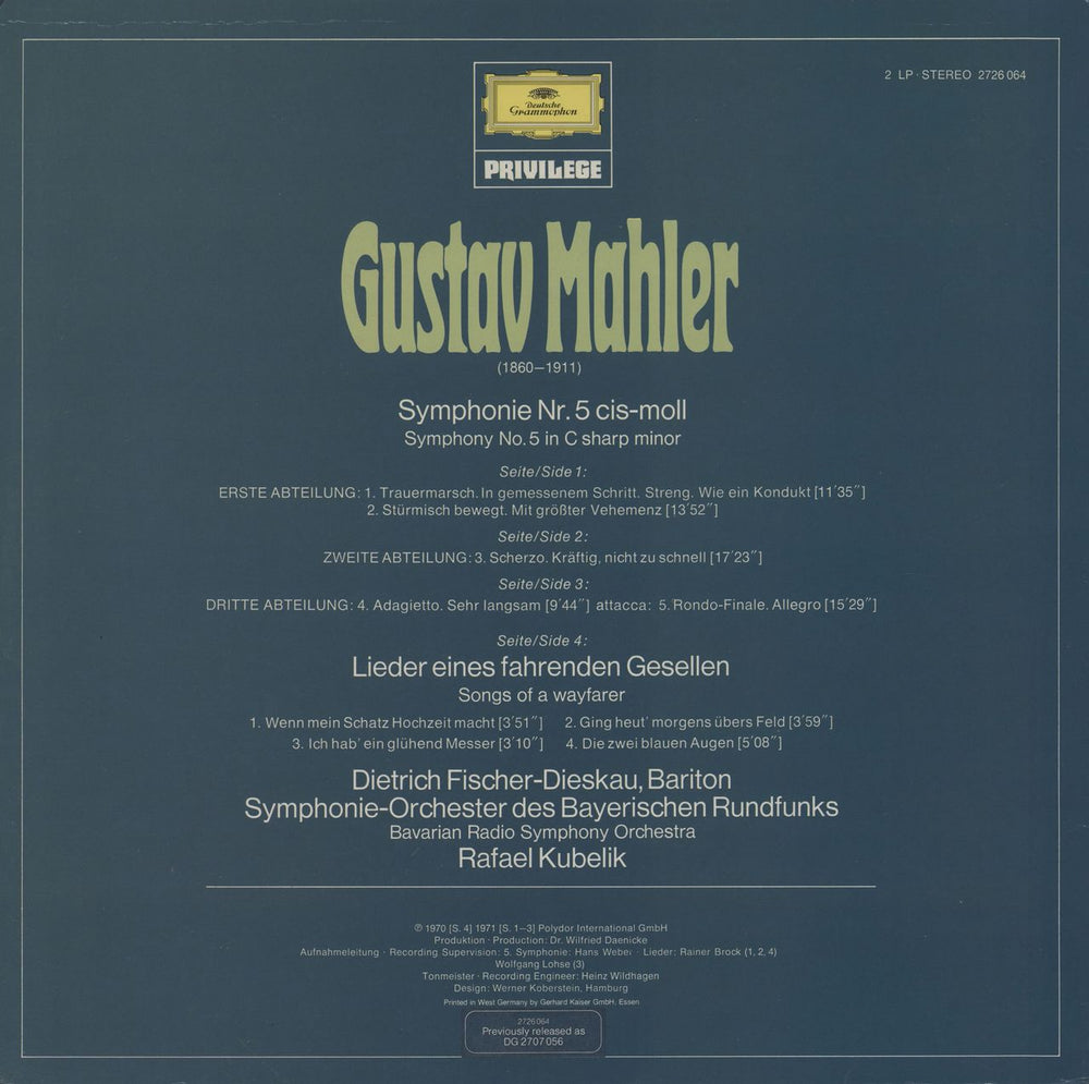 Gustav Mahler Symphonie nr. 5 / Lieder Eines Fahrenden Gesellen German 2-LP vinyl record set (Double LP Album)