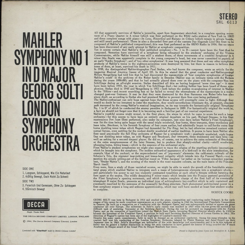 Gustav Mahler Symphony No. 1 - 2nd - EX UK vinyl LP album (LP record)