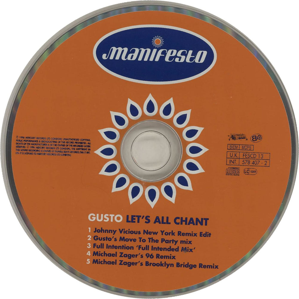 Gusto Let's All Chant UK CD single (CD5 / 5") GSOC5LE175063