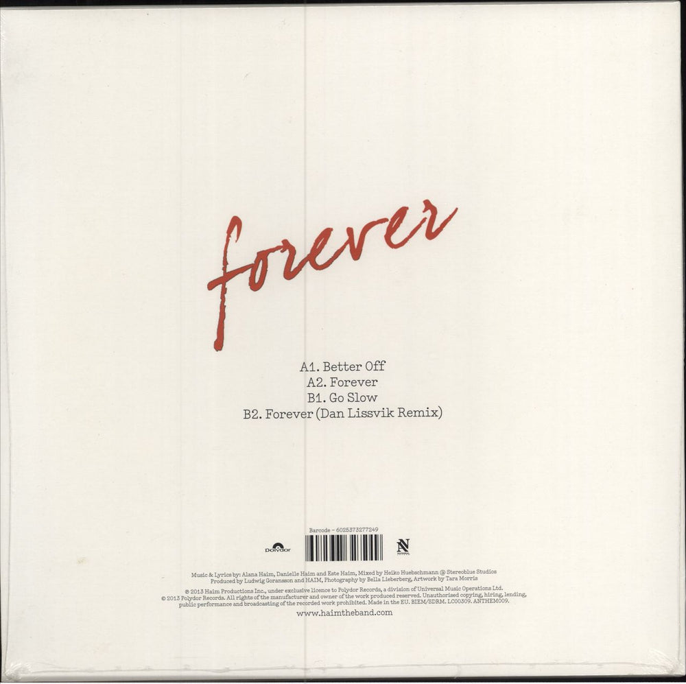 Haim Forever - Red Vinyl - Sealed UK 10" vinyl single (10 inch record) 602537327249