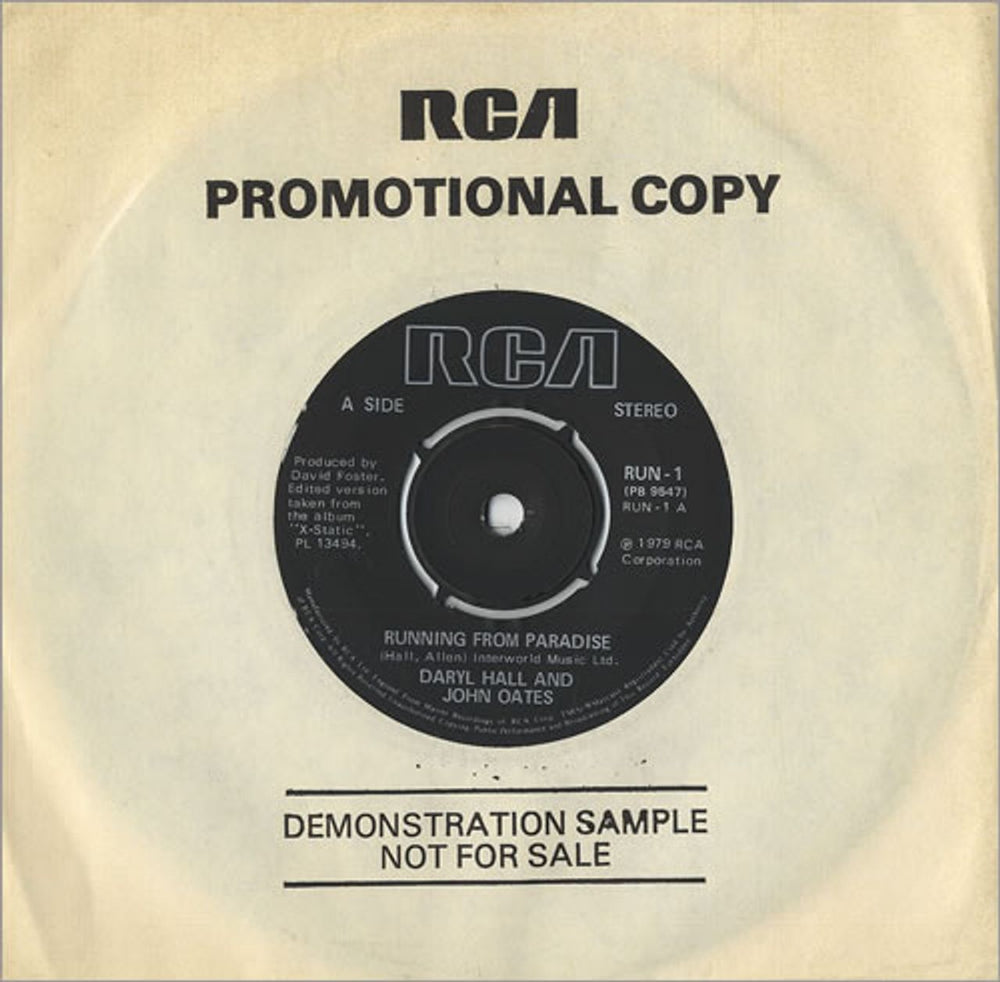 Hall & Oates Running From Paradise UK 7" vinyl single (7 inch record / 45) RUN-1