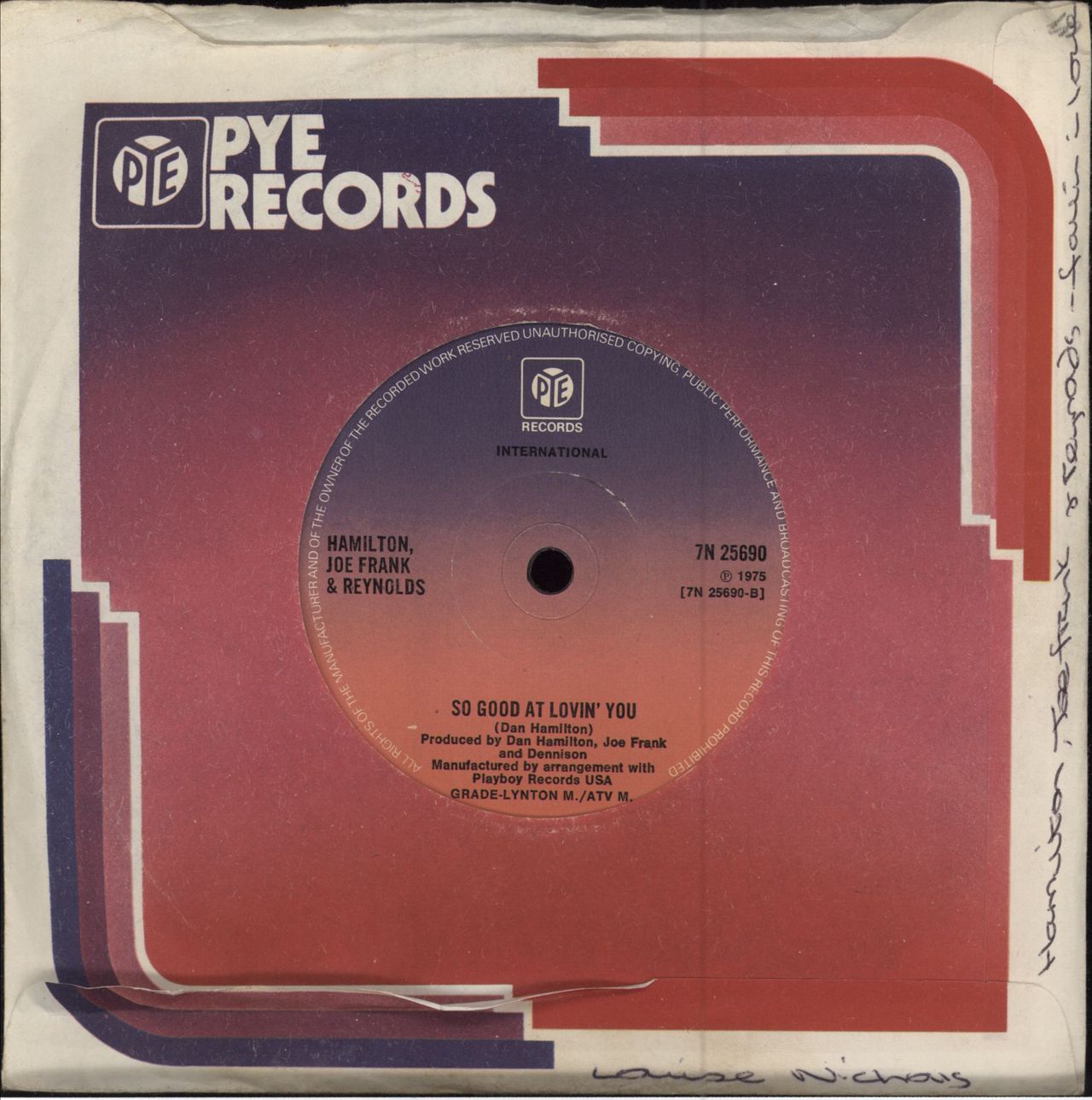 Hamilton, Joe Frank & Reynolds Fallin' In Love UK 7" vinyl single (7 inch record / 45)