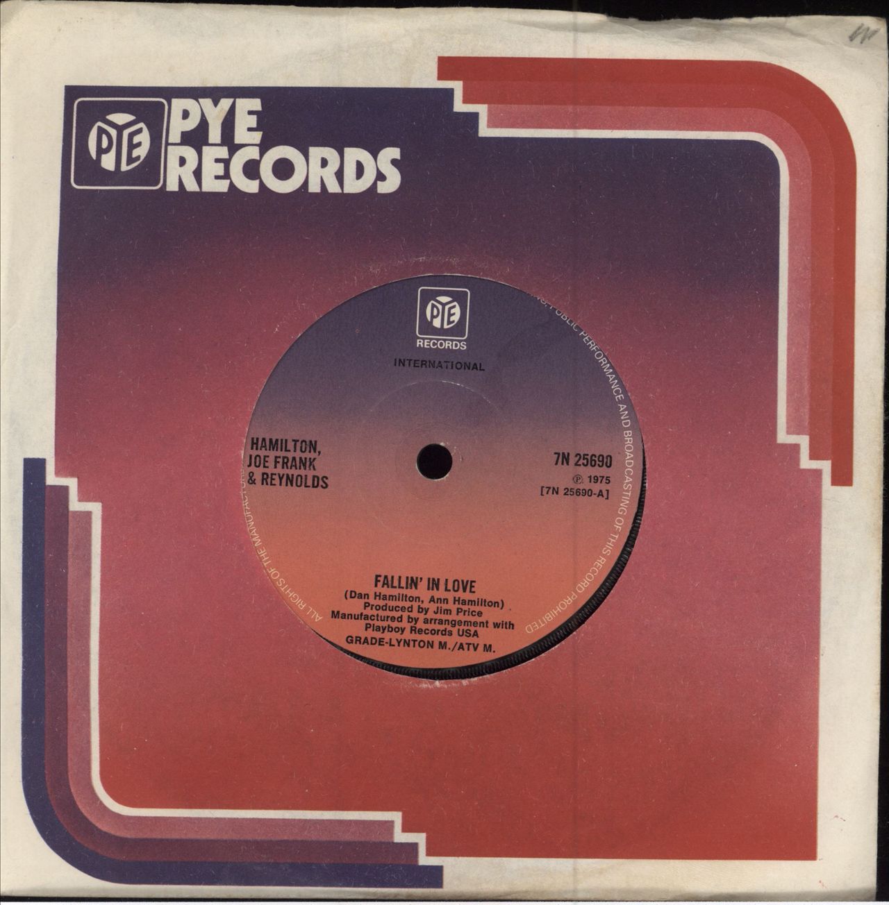 Hamilton, Joe Frank & Reynolds Fallin' In Love UK 7" vinyl single (7 inch record / 45) 7N25690