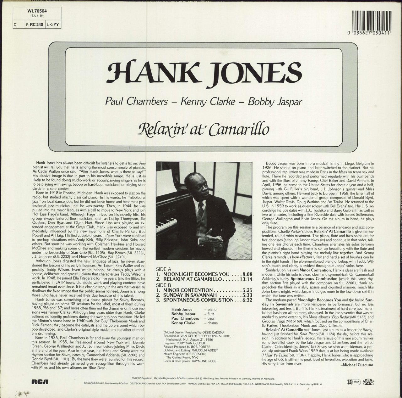 Hank Jones Relaxin' At Camarillo German vinyl LP album (LP record)