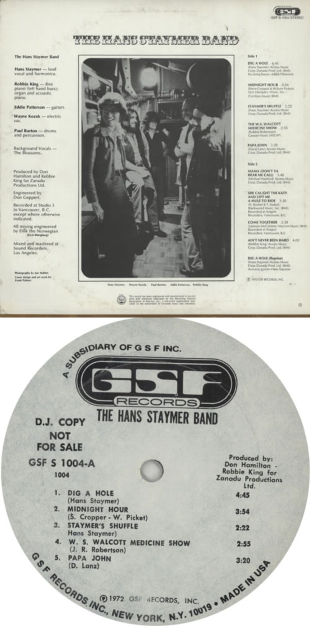 Hans Staymer The Hans Staymer Band US Promo vinyl LP album (LP record) H02LPTH620448