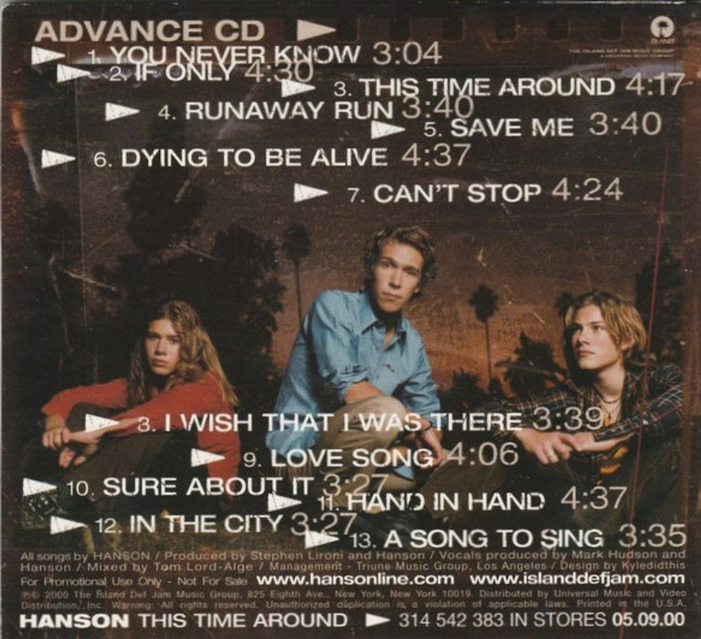 Hanson This Time Around US Promo CD album (CDLP) HSOCDTH154545