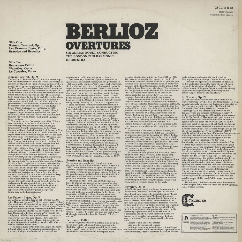 Hector Berlioz Berlioz Overtures UK vinyl LP album (LP record)
