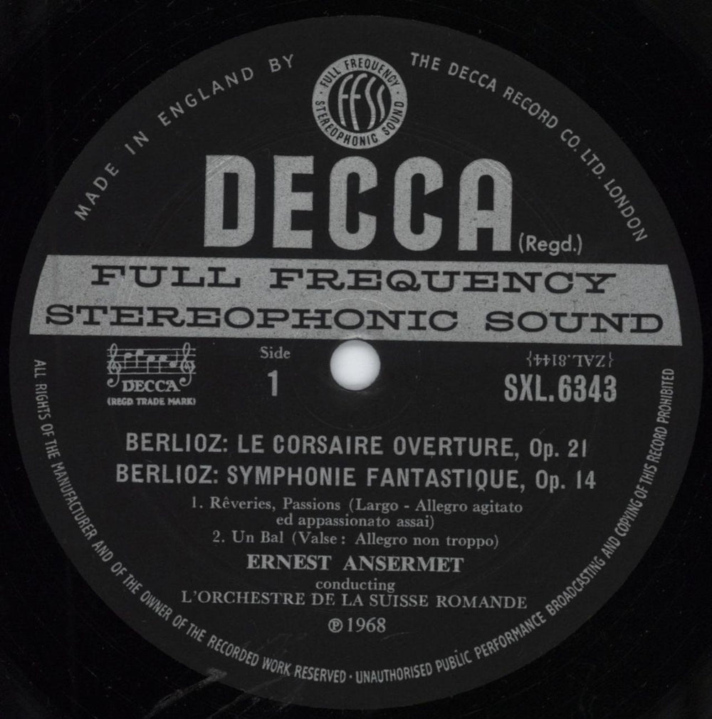 Hector Berlioz Symphonie Fantastique, Op.14 / Le Corsaire - Overture, Op.21 UK vinyl LP album (LP record) B76LPSY785950