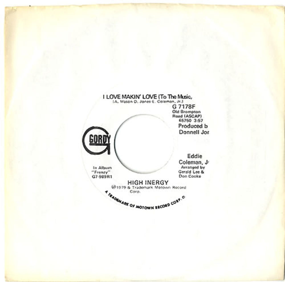 High Inergy I Love Makin' Love [To The Music] US Promo 7" vinyl single (7 inch record / 45) G7178F