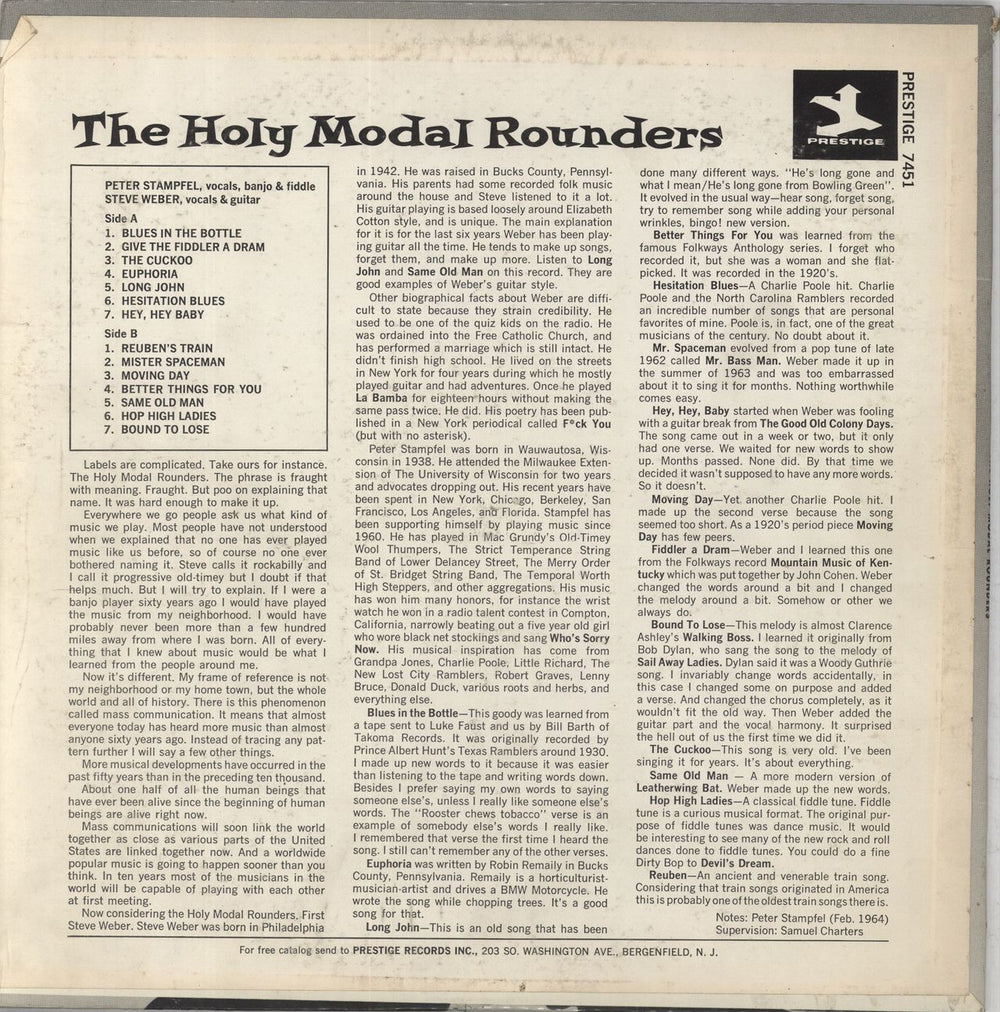 Holy Modal Rounders The Holy Modal Rounders - EX US vinyl LP album (LP record) HMRLPTH819301