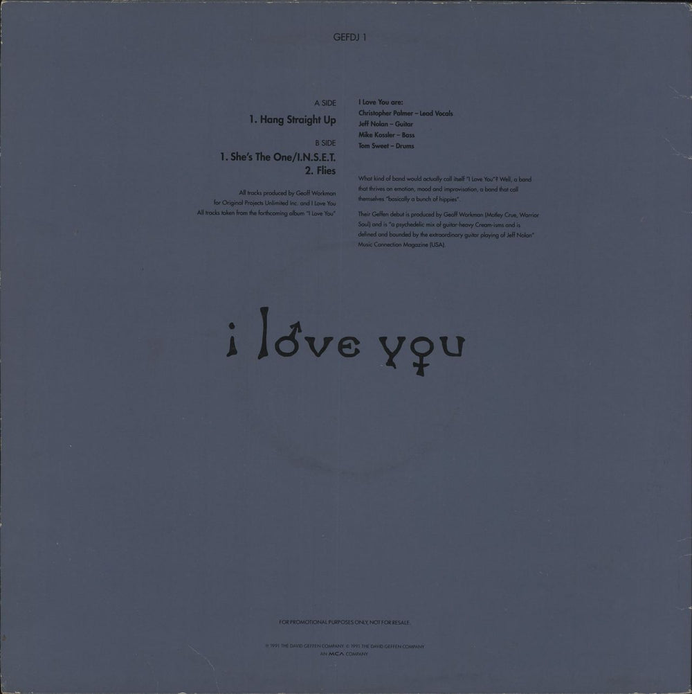 I Love You Hang Straight Up UK Promo 12" vinyl single (12 inch record / Maxi-single)