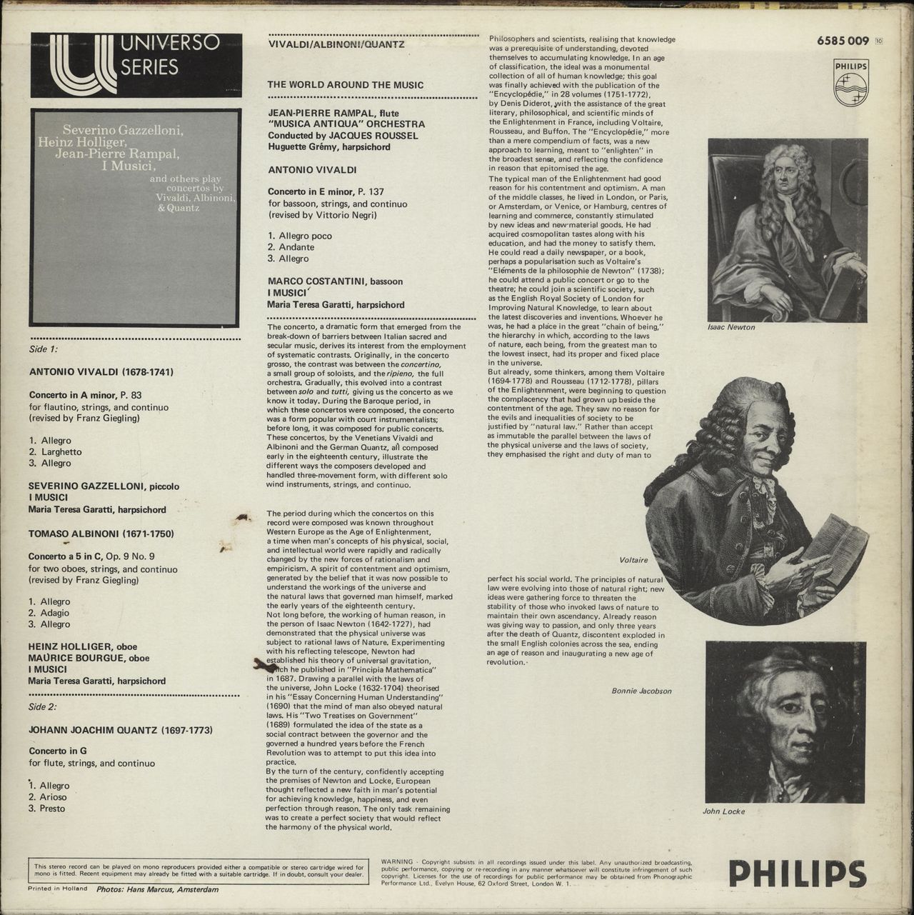I Musici Concertos By Vivaldi, Albinoni & Quantz UK vinyl LP album (LP record)