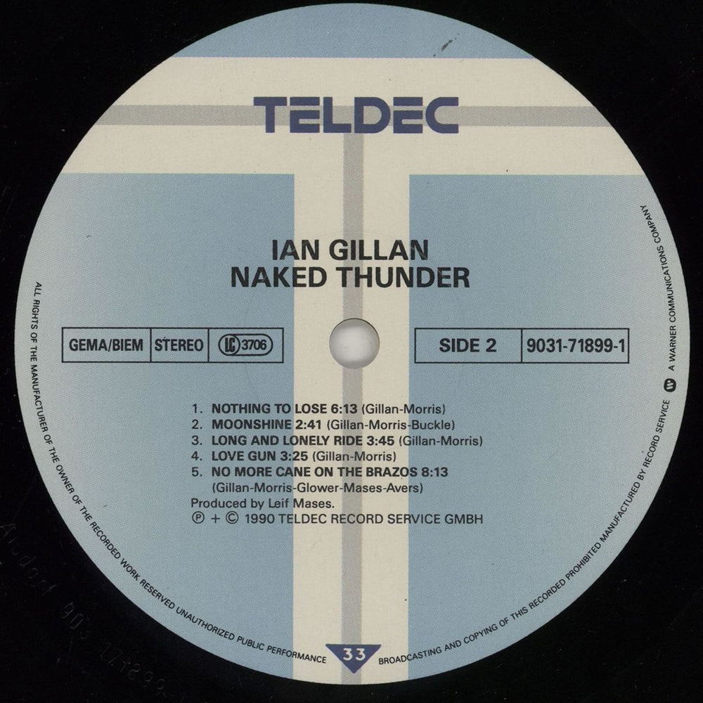Ian Gillan Naked Thunder + Lyric inner/Stickered/Misprint German vinyl LP album (LP record)