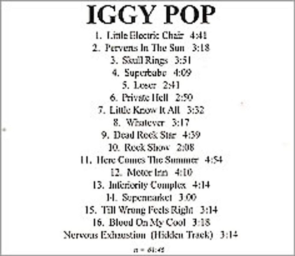 Iggy Pop Iggy Pop US Promo CD-R acetate CDR ACETATE