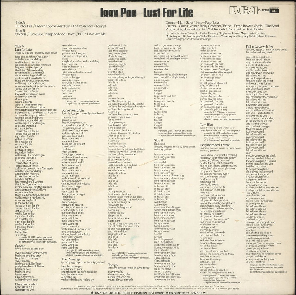 Iggy Pop Lust For Life - 1st - EX UK vinyl LP album (LP record)
